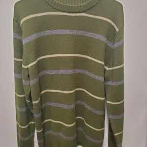 Men's Olive Striped Crewneck Sweater